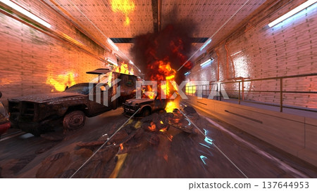 Vehicle fire scene 137644953