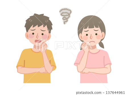 憂心忡忡的男孩和女孩的插圖 憂心忡忡的男孩和女孩的插圖 137644961