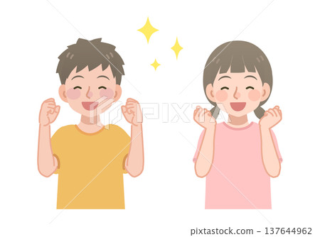 兒童擺出勝利姿勢的插圖（上半身） 137644962