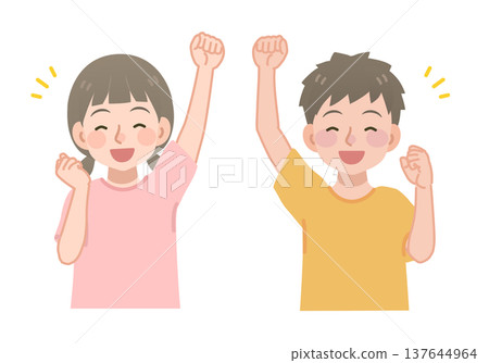 Illustration of a child making a victory pose (upper body) Illustration of a child making a victory pose (upper body) 137644964