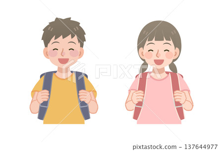 Illustration of a smiling elementary school student carrying a school bag Illustration of a smiling elementary school student carrying a school bag 137644977