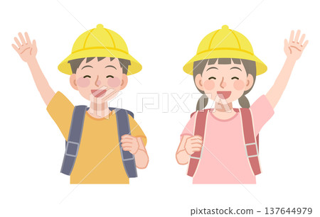 Illustration of an elementary school student carrying a school bag raising his hand Illustration of an elementary school student carrying a school bag raising his hand 137644979
