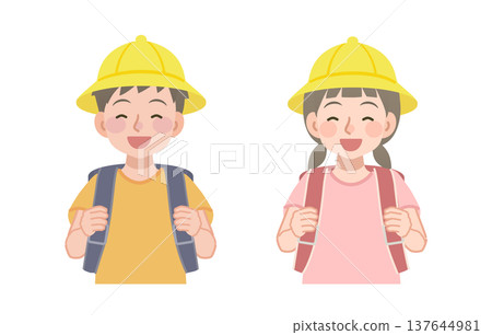 Illustration of a smiling elementary school student carrying a school bag Illustration of a smiling elementary school student carrying a school bag 137644981