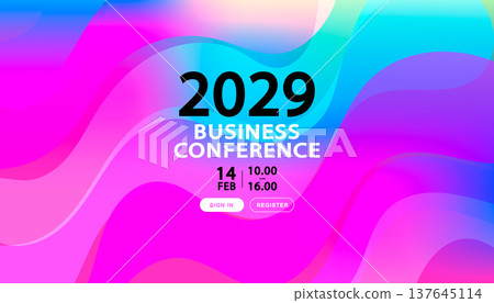 Vibrant abstract fluid wave background for business conference or corporate event. Creative colorful gradient design with sign in and register buttons for seminar workshop and professional meeting Vibrant abstract fluid wave background for business conference or corporate event. Creative colorful gradient design with sign in and register buttons for seminar workshop and professional meeting 137645114