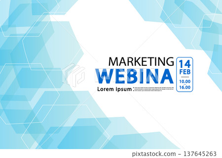 Blue and white abstract background template for marketing webinars featuring date and time details for corporate event marketing and online workshop promotion 137645263
