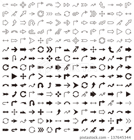 一組向量箭頭插圖。圖標,簡潔,線條藝術。 一組向量箭頭插圖。圖標,簡潔,線條藝術。 137645344