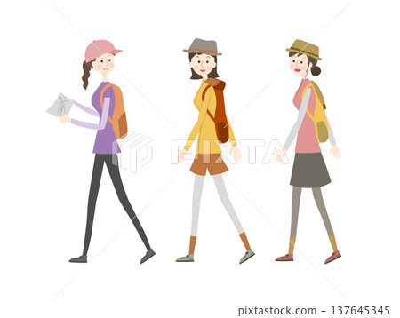 Young women hiking while chatting Young women hiking while chatting 137645345
