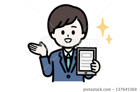 圖解:一位商人手持平板電腦,正在指路。 圖解:一位商人手持平板電腦,正在指路。 137645369