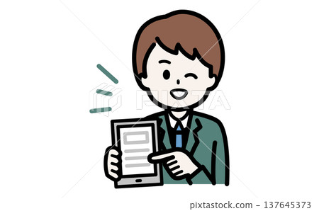 Illustration of an IT support staff member explaining how to use a tablet. Illustration of an IT support staff member explaining how to use a tablet. 137645373