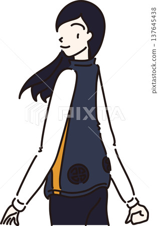 Illustration of a woman wearing an air-conditioned vest (navy blue version) Illustration of a woman wearing an air-conditioned vest (navy blue version) 137645438