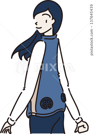 Illustration of a woman wearing an air-conditioned vest (blue version) Illustration of a woman wearing an air-conditioned vest (blue version) 137645439