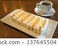 Egg sandwich and coffee breakfast 2 137645504