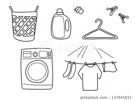 Cute hand-drawn laundry designs, monochrome, 6-set 137645651