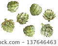 Fresh whole green artichokes isolated on white background, showcasing natural texture and detail, concept of healthy eating 137646463