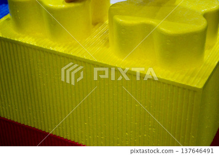 Large construction blocks from foam plastic from high-density polystyrene foam PPE. Children's construction from foam blocks. Model from dense lightweight material universal foam. Modern technologies 137646491