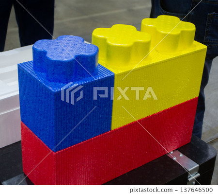 Large construction blocks from foam plastic from high-density polystyrene foam PPE. Children's construction from foam blocks. Model from dense lightweight material universal foam. Modern technologies Large construction blocks from foam plastic from high-density polystyrene foam PPE. Children's construction from foam blocks. Model from dense lightweight material universal foam. Modern technologies 137646500