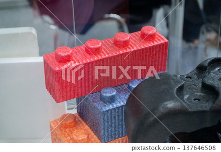 Children's construction set from polypropylene foam EPP. Building blocks designed for children from polypropylene. Model from dense lightweight material universal foam. Modern industrial technologies Children's construction set from polypropylene foam EPP. Building blocks designed for children from polypropylene. Model from dense lightweight material universal foam. Modern industrial technologies 137646508
