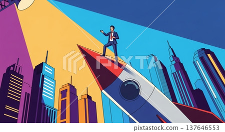 Businessmen rising to the top of the future city 137646553