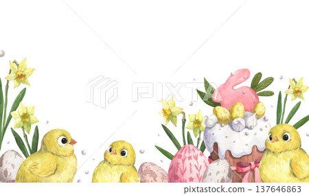 Easter-themed frame with a chick 137646863