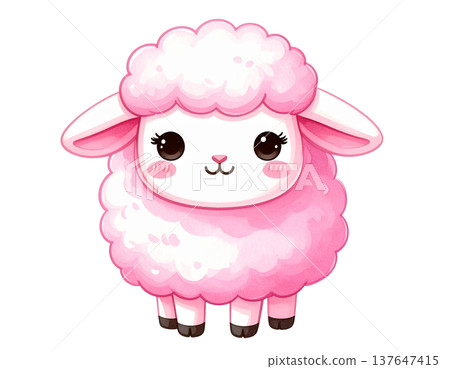粉紅色綿羊的人物插畫（正面，白色背景） 137647415