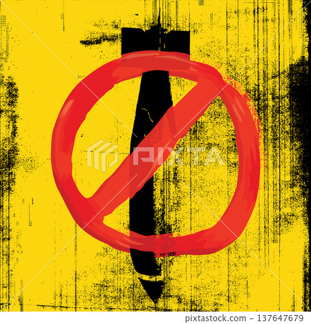Stop bombing or no war sign hand drawn childish style on fluorescent yellow background with ink stains from copy machine defect printing Stop bombing or no war sign hand drawn childish style on fluorescent yellow background with ink stains from copy machine defect printing 137647679