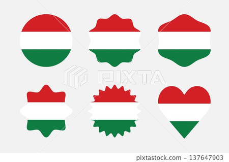 Flags of Hungary - flat collection icon. Hungary national flag set shape variations vector icon. Isolated sticker. Flags of Hungary - flat collection icon. Hungary national flag set shape variations vector icon. Isolated sticker. 137647903