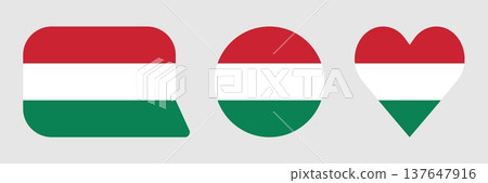 Flags of Hungary - flat collection icon. Hungary national flag set shape variations vector icon. Isolated sticker. Flags of Hungary - flat collection icon. Hungary national flag set shape variations vector icon. Isolated sticker. 137647916