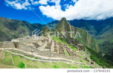 Machu Picchu, a UNESCO World Heritage Site. Mountain panorama 137648191