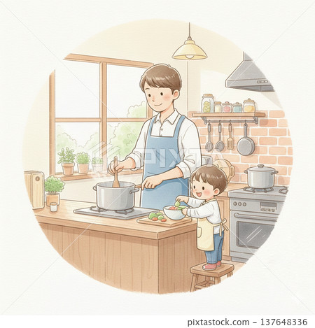 Parent and child cooking in the kitchen 137648336