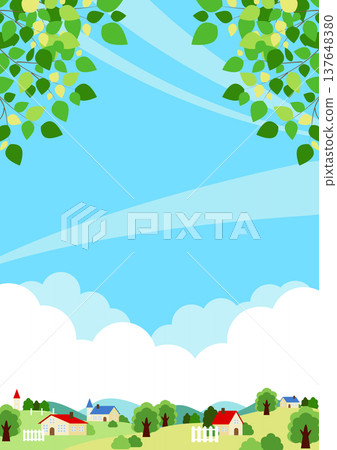 Early summer pasture background illustration, vertical, cute, simple 137648380