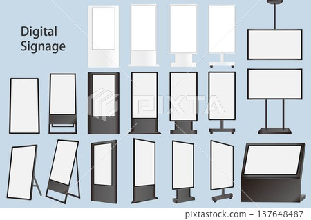 Digital signage material set - black and white | front, right-facing, left-facing 137648487
