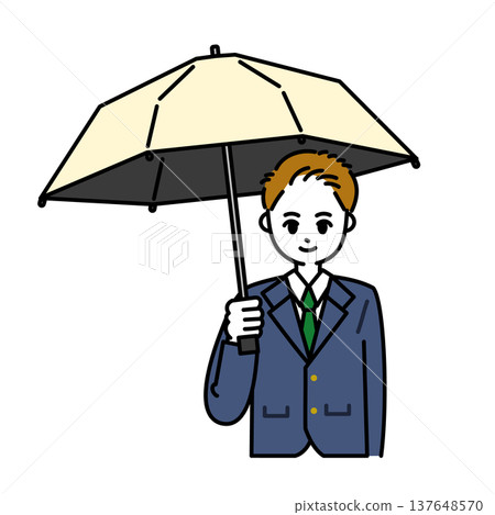 一名男學生撐著陽傘。 137648570