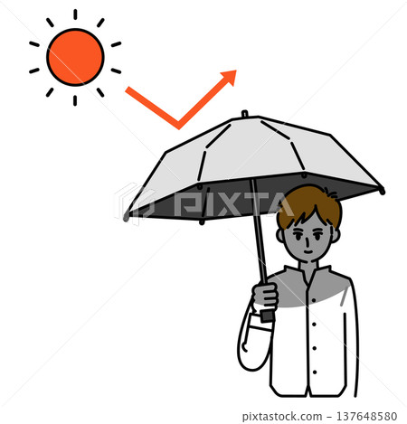 一名男子用陽傘保護自己免受紫外線照射。 137648580
