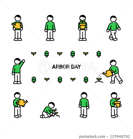 Man planting trees and gardening characters set for Arbor Day illustration Man planting trees and gardening characters set for Arbor Day illustration 137648792