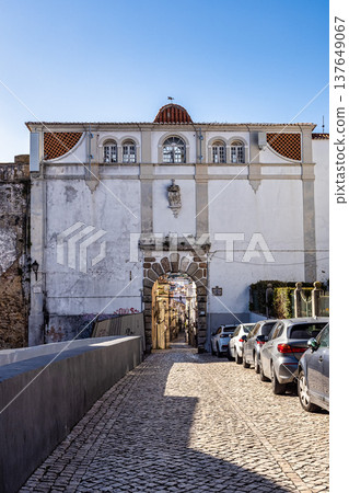Saint Sebastian Arch in the historic center of the city of Setub 137649067
