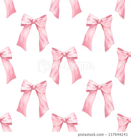A seamless pattern featuring watercolor illustrations of pink satin ribbon bows A seamless pattern featuring watercolor illustrations of pink satin ribbon bows 137649241