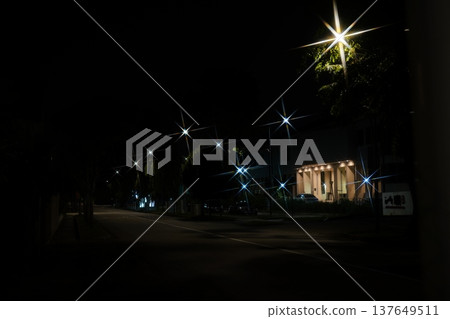 Night Street Photography with Streetlights and Building Night Street Photography with Streetlights and Building 137649511