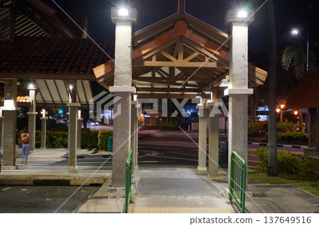 Singapore Night Street View from Covered Walkway Singapore Night Street View from Covered Walkway 137649516