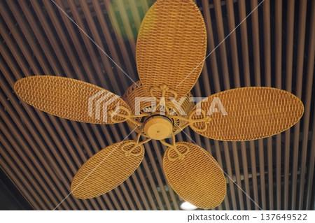 Wicker Ceiling Fan Five Blades Decorative Lighting 137649522