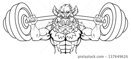 Boar Razorback Hog Weight Lifting Gym Mascot Boar Razorback Hog Weight Lifting Gym Mascot 137649626