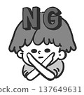 A black and white illustration of a boy making an "X" sign (forbidden, no, incorrect). 137649631