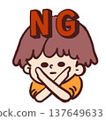 A color illustration of a boy making an "X" sign (forbidden, no, incorrect). 137649633