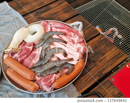 Barbecue ingredients placed on the table Barbecue ingredients placed on the table 137649642