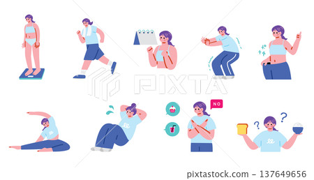 一個女人努力節食的插圖 一個女人努力節食的插圖 137649656