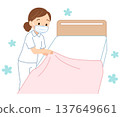 Female caregiver changing sheets, nurse, caregiver 137649661