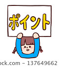 A color illustration of a girl holding up the word "Points" (Important/Explanatory/Attention) 137649662