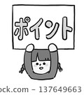 A monochrome illustration of a girl holding up the word "Points" (Important/Explanatory/Attention) 137649663