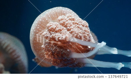 Jellyfish in Deep Blue Sea Underwater Scene Jellyfish in Deep Blue Sea Underwater Scene 137649721
