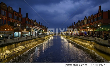 Evening Canal View Architecture and Nightlife Scene 137649748