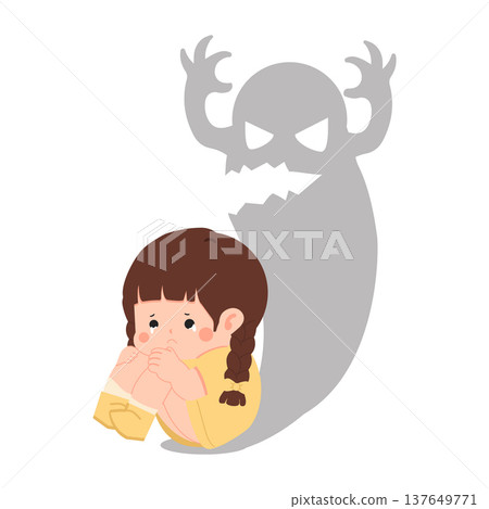 Scared Child With Monster Shadow Illustration 137649771